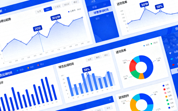 体育数据分析界面，展示比赛统计图表与数据可视化画面