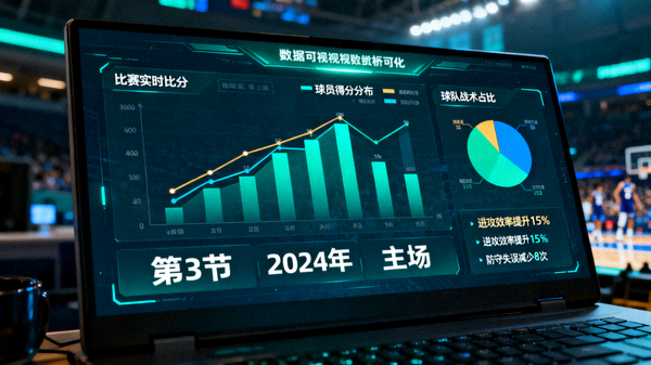 体育数据可视化界面，屏幕上展示比赛统计图表与数据分析画面